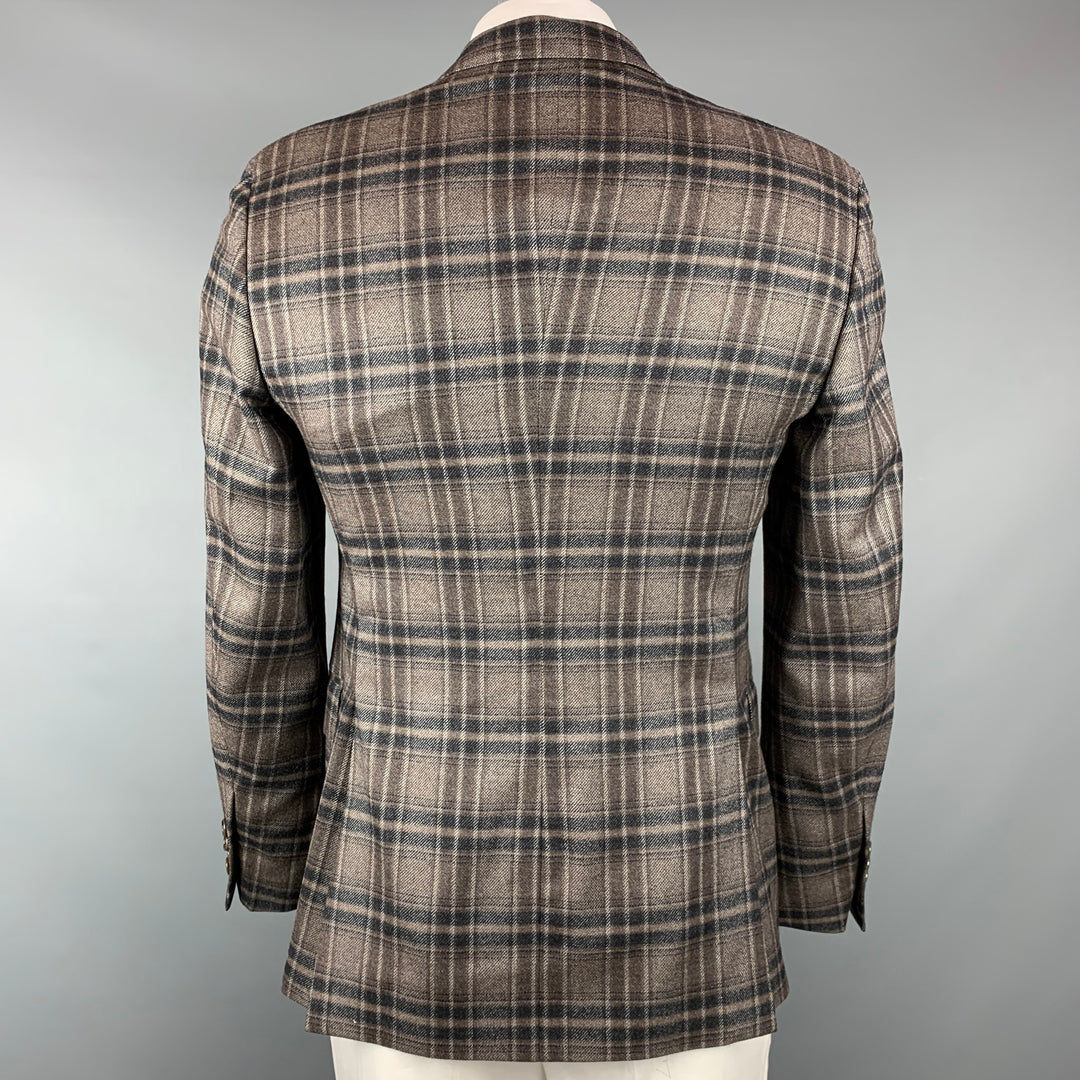 ETRO Taille 42 Manteau de sport à revers cranté en mélange de laine à carreaux marron et gris