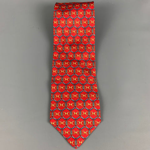GUCCI Red Multi-Color Chain Link Silk Tie
