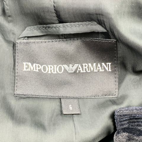 EMPORIO ARMANI Size 6 Black Textured Corduroy Virgin Wool Blend Boat Neck Jacket