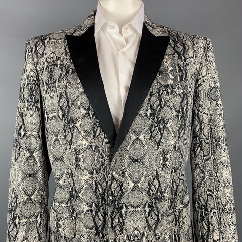 JUST CAVALLI Size 44 Grey & Black Snake Print Cotton Blend Sport Coat