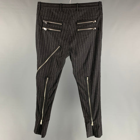 PAUL SMITH Size 32 Charcoal Chalkstripe Wool Zip Up Dress Pants