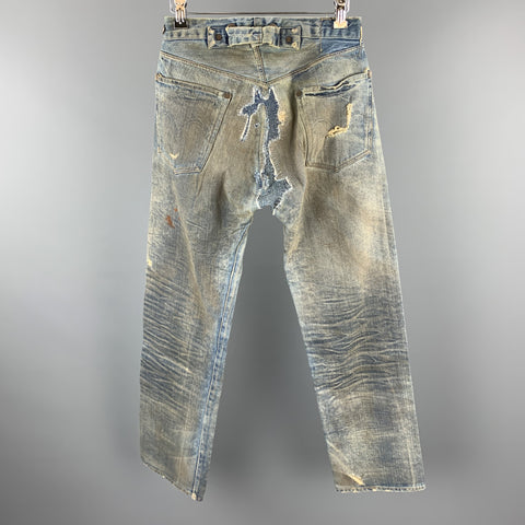 LEVI'S Size XS Blue Distressed Washed Selvedge Denim Patchwork Jeans
