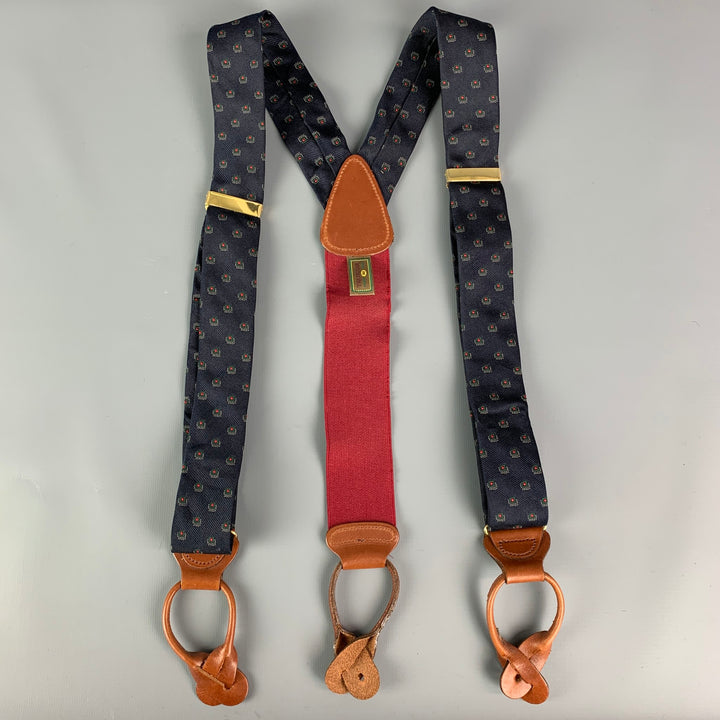 TRAFALGAR Navy Print Silk Suspenders