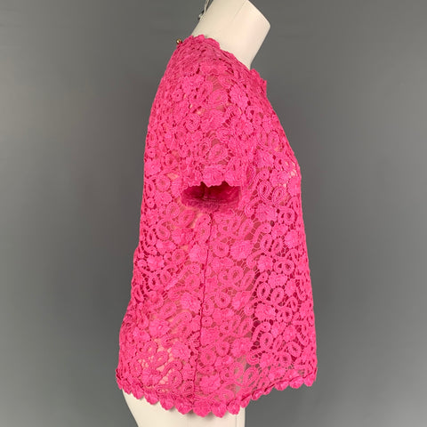 KATE SPADE Size 2 Pink Polyester Lace Short Sleeve Dress Top