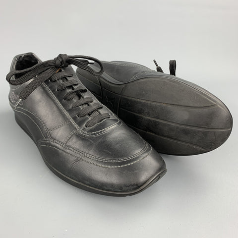 LOUIS VUITTON Size 9 Black Leather Lace Up Sneakers