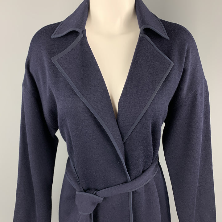 ST. JOHN Size S Navy Wool Blend Extended Cardigan Duster Coat