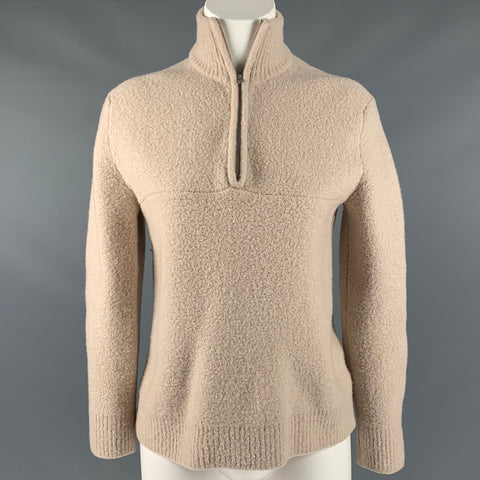 JENNI KAYNE Taille S Pull en laine mérinos beige mélangée 1/4 Zip