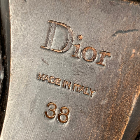CHRISTIAN DIOR Talla 8 Zapatos de tacón tipo zueco de piel de oveja tipo gofre de cuero marrón
