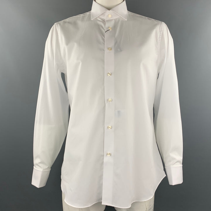 BARNEY'S NEW YORK Size L White Cotton French Cuff Long Sleeve Shirt