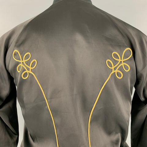 SAINT LAURENT Size M Black Gold Embroidery Cotton Bomber Jacket