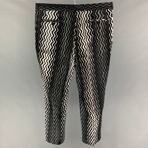 VALENTINO Size 34 Black Silver Swirls Acetate Silk Zip Fly Dress Pants
