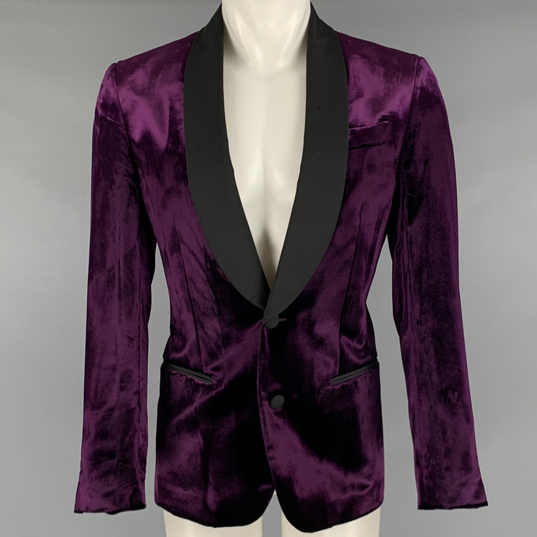 BALLY Size 38 Purple Black Velvet Shawl Collar Sport Coat