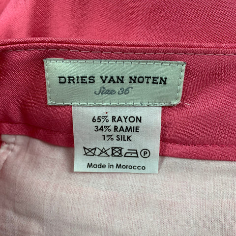 DRIES VAN NOTEN Taille 4 Pantalon habillé en rayonne rose mélangée à devant plat