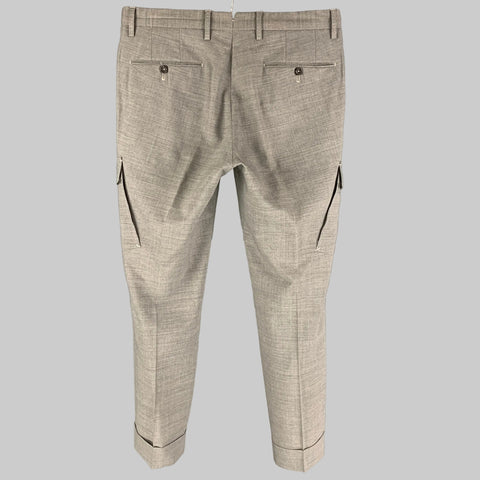 PT01 Size 30 Light Gray Contrast Stitch Virgin Wool Lycra Cargo Dress Pants