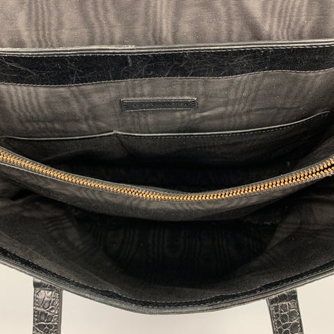 DRIES VAN NOTEN Black & Tan Alligator Embossed Leather Handbag