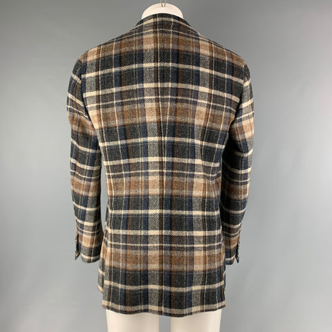 SUITSUPPLY Chest Size 40 Navy Beige Plaid Wool Single breasted Sport Coat