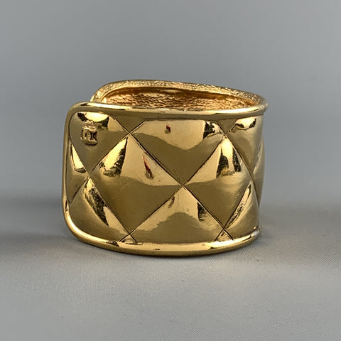 CHANEL Vintage 1970s Gold Tone Metal Quilted Cuff Bracelet
