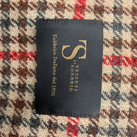 TODD SNYDER Size M Tan & Brown & Burgundy Window Pane Wool Blend Coat