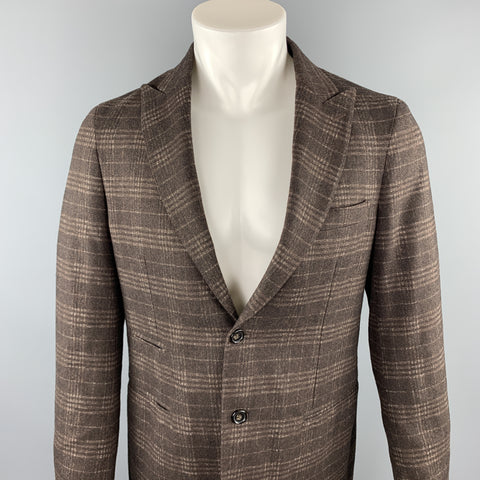 EREDI PISANO Size 40 Brown Plaid Peak Lapel Sport Coat