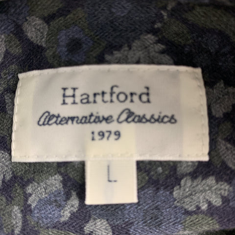 HARTFORD Size L Navy & Grey Floral Cotton Button Up Long Sleeve Shirt