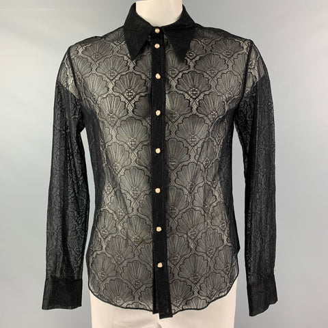 CASABLANCA Talla XL Camisa de manga larga con botones en mezcla de poliamida y encaje negro