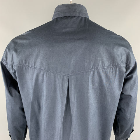 Vintage VERSACE JEANS COUTURE Size M Navy Cotton Embellished Buttons Long Sleeve Shirt