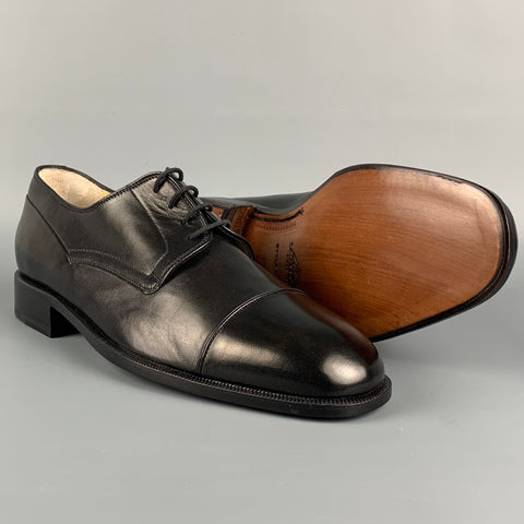BALLY Size 9 Black Leather Cap Toe Lace Up Rogers Shoes
