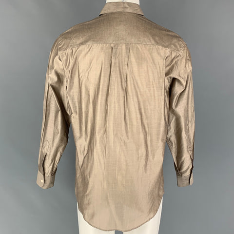 CALVIN KLEIN COLLECTION Size M Tan Cotton Silk Long Sleeve Shirt