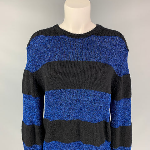 DSQUARED2 Size M Black & Blue Metallic Wool Blend Crew-Neck Sweater