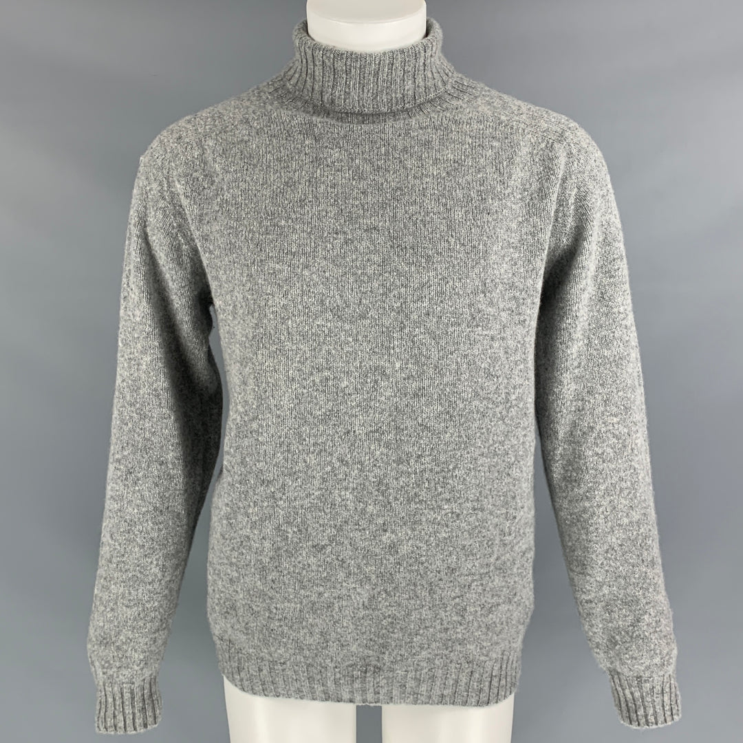 HARLEY Size L Grey Knitted Wool Turtleneck Sweater
