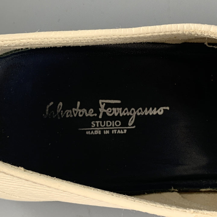 SALVATORE FERRAGAMO Sammy Size 11 Ivory Perforated Leather Slip On Loafers