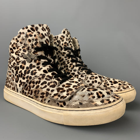 CREATIVE RECREATION Size 9 Off White & Brown Leopard Print Leather Sneakers