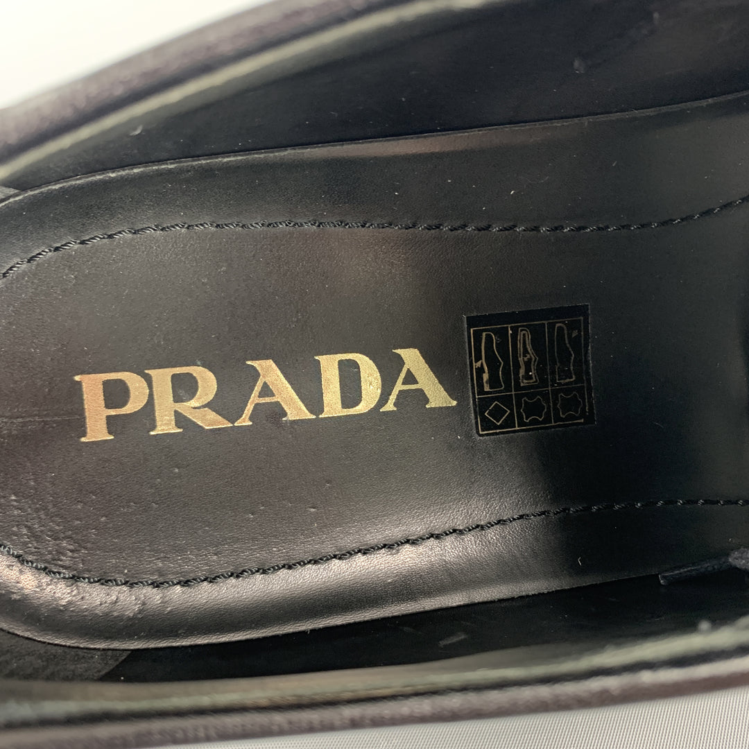 PRADA Size 10 Burgundy Leather Wingtip Rubber Platform Sole Lace Up