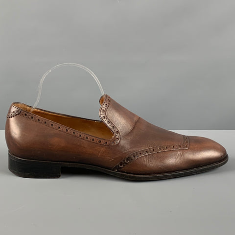 YVES SAINT LAURENT Size 10 Brown Perforated Leather Loafers