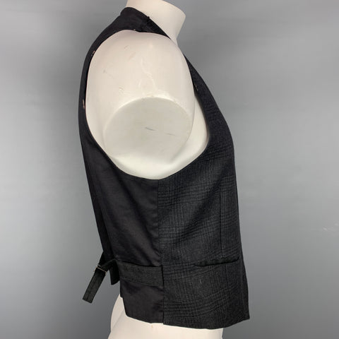 JOHN VARVATOS Talla 42 Chaleco de doble capa de lana a cuadros gris y negro