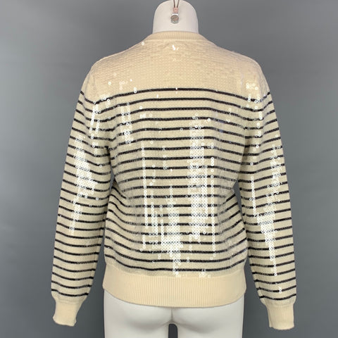 CELINE Pull Marin en Laine Rayé Paillettes Crème Taille S
