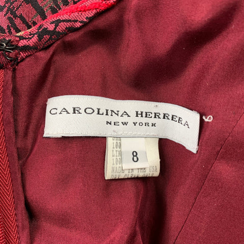 CAROLINA HERRERA Size 8 Red Jacquard Silk Tulip Cocktail Dress