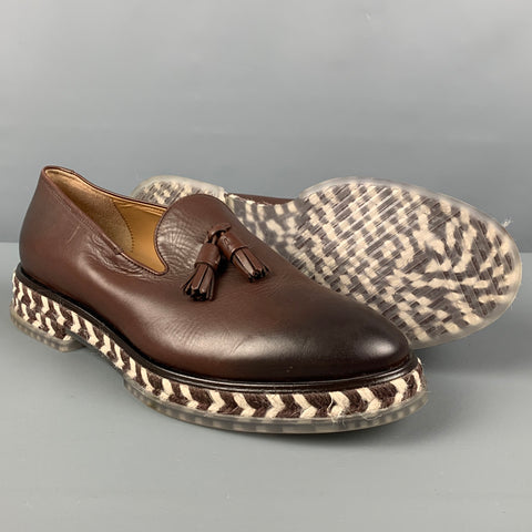 GIORGIO ARMANI Size 9.5 Brown Antique Leather Slip On Loafers