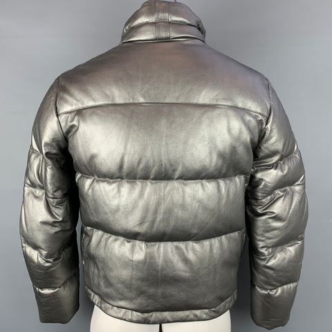 RLX by RALPH LAUREN Size L Silver Metallic Leather High Collar Jacket