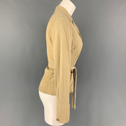 MIU MIU Size 4 Beige Suede Belted Jacket
