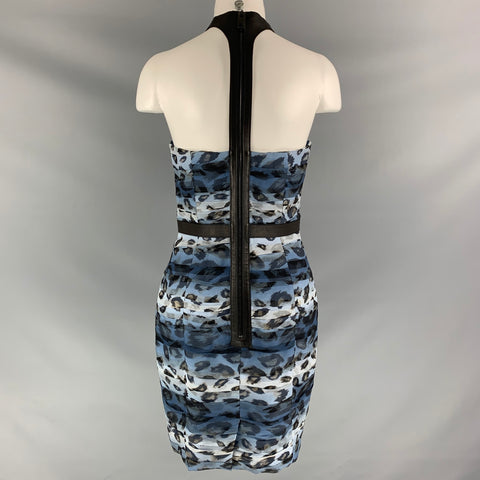 BURBERRY PRORSUM Spring 2011 Size 6 Blue Black Silk Camouflage Leather Knee-Length Dress
