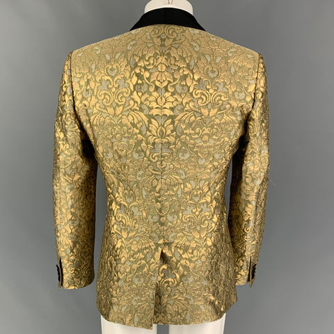 DOLCE & GABBANA SS 17 Size 42 Gold Jacquard Polyethylene Notch Lapel Sport Coat