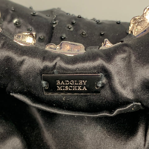 BADGLEY MISCHKA Black & Silver Beaded Satin Evening Handbag