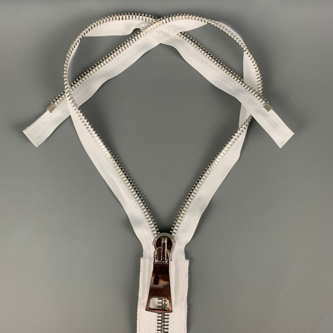 NO BRAND White Silver Cotton Metal Oversized Zipper Necklace