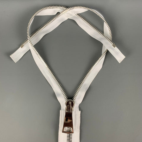 NO BRAND White Silver Cotton Metal Oversized Zipper Necklace