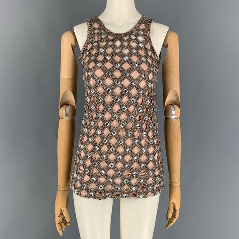 X by NBD Minivestido con cuentas de poliéster color nude y plateado talla XXS