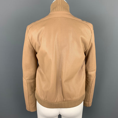 ESCADA Taille 4 Blouson Bomber En Cuir Perforé Beige