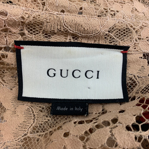 GUCCI SS 16 Size S Beige & Orange Lace Applique Polyamide Blend Button Down Long Sleeve Shirt