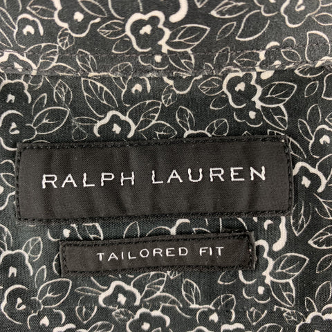 RALPH LAUREN BLACK LABEL Size S Black & White Floral Print Cotton Shirt