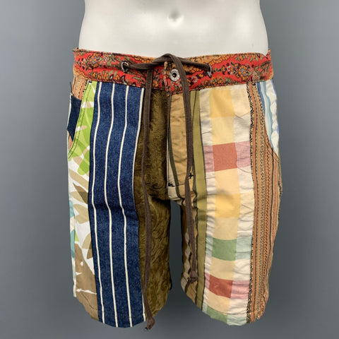 MONITALY Size M Multi-Color Patchwork Cotton Blend Drawstring Crazy Shorts
